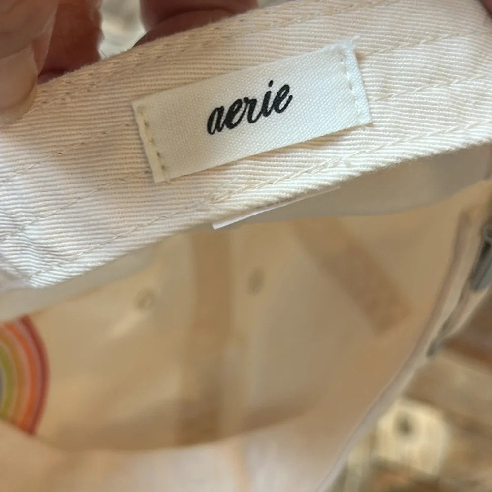aerie White Baseball Cap with Rainbow 